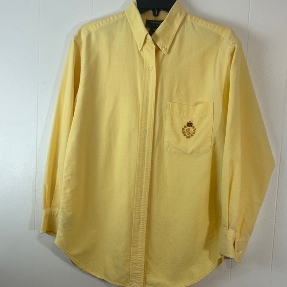 women’s Yellow Button-Up Shirt with Embroidered Crest Ralph Lauren Size 10 - Picture 4 of 13